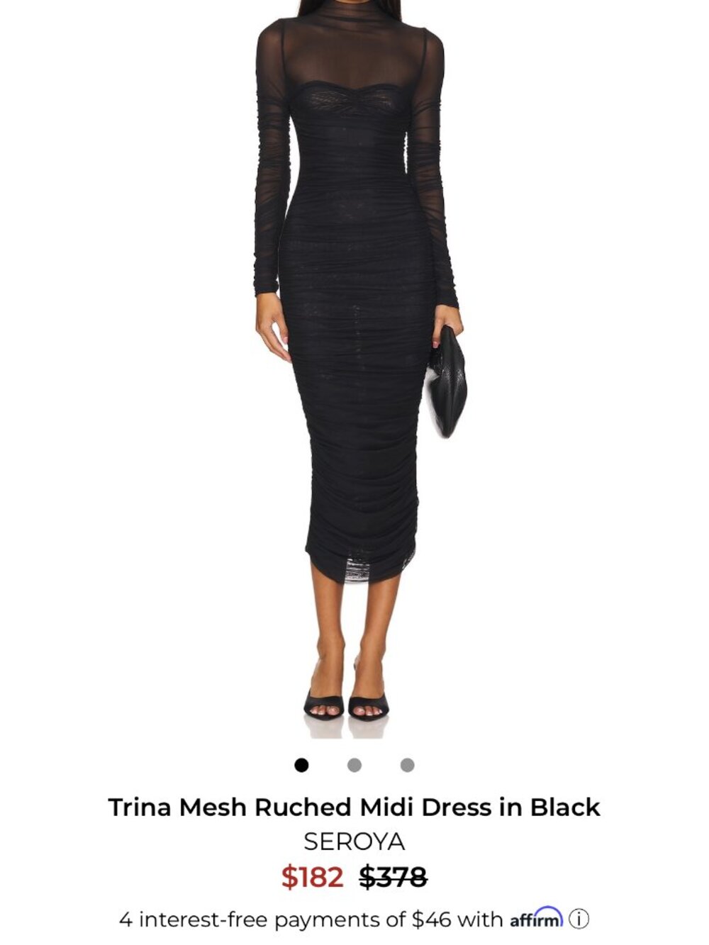 SER.O.YA NWT Trina Mesh Ruched Midi Dress Black size XS